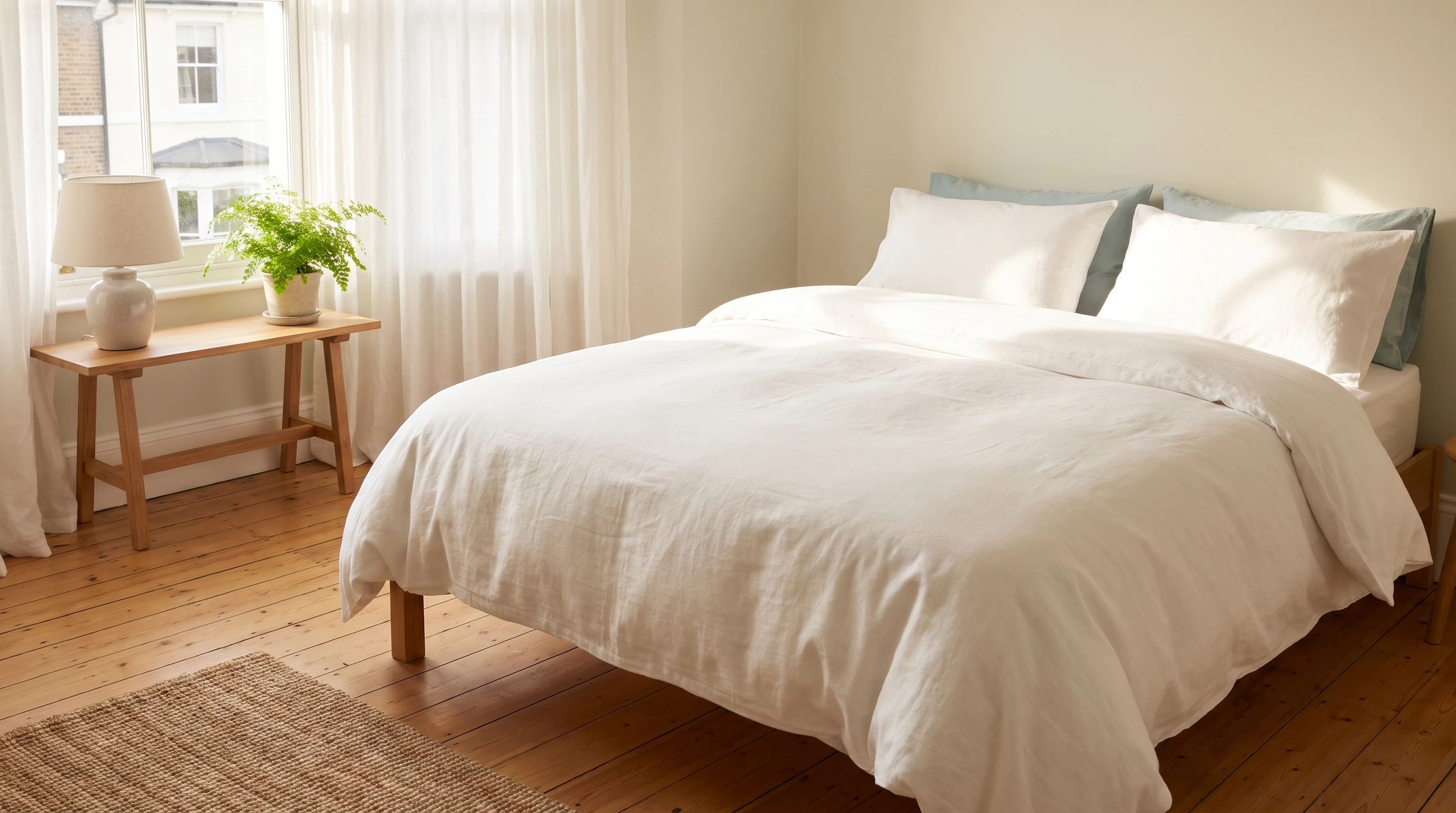 Neatly made bed and clean bedroom in a Littleover house